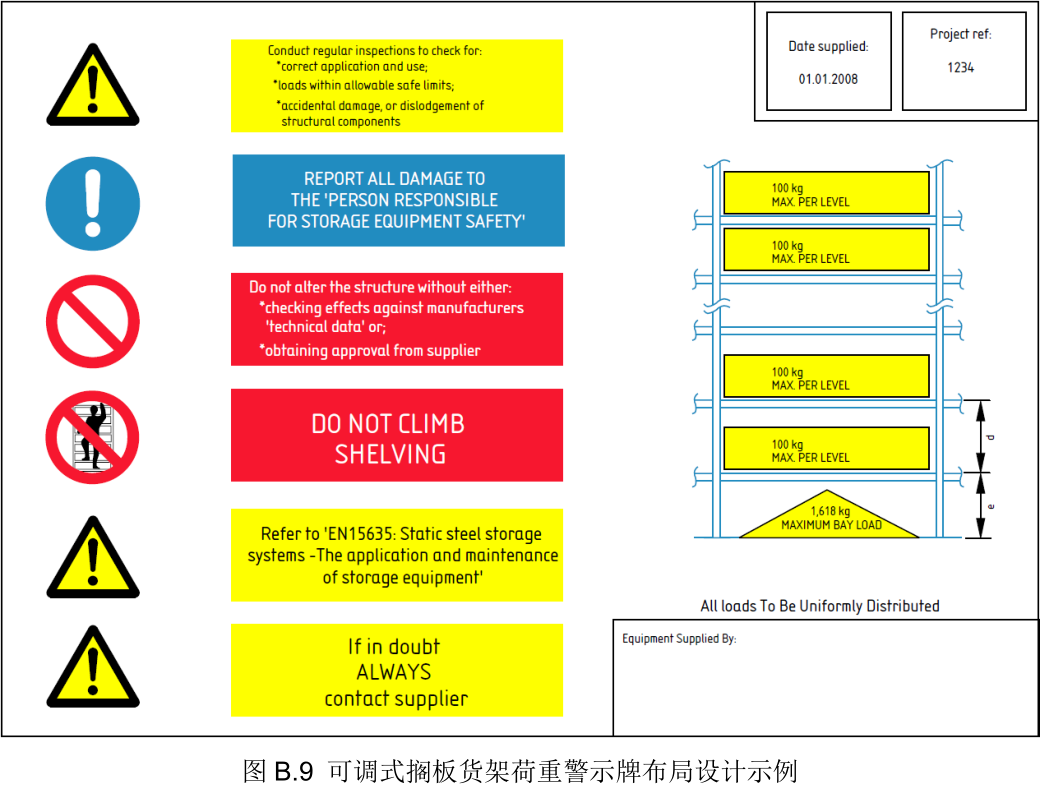可調(diào)式隔板貨架荷重警示牌布局設(shè)計(jì)示列