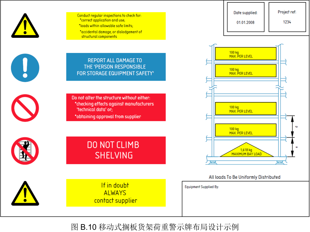 移動(dòng)式隔板貨架荷重警示牌布局設(shè)計(jì)示列